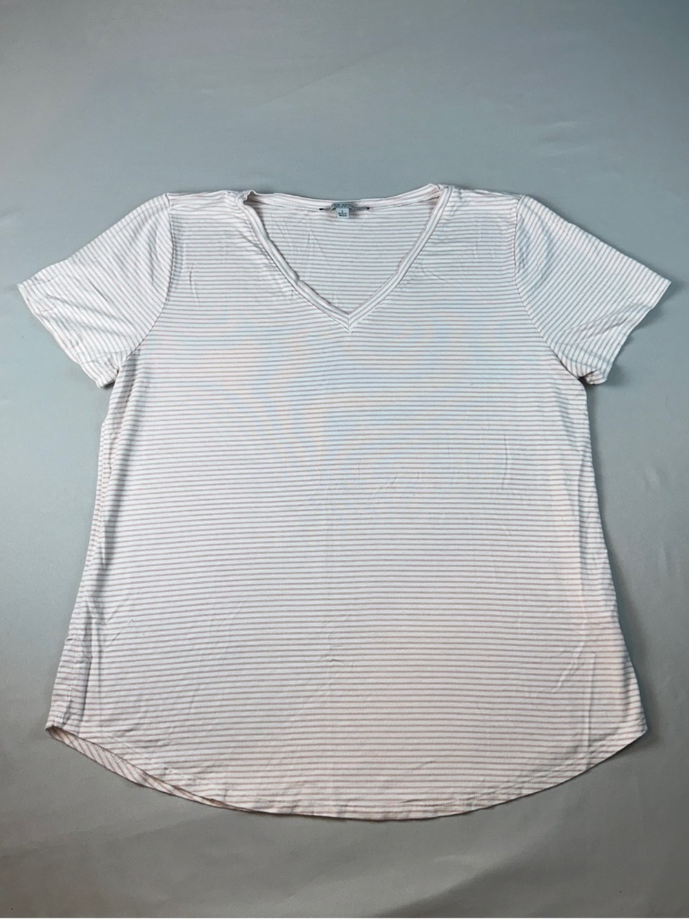 Green Envelope Striped V-Neck Shirt Short Sleeve White Pink